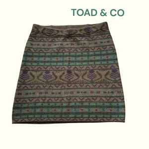 Toad & Co 100% Non Mulesed Merino Wool Sweater Skirt. Sz Med Brown/Green/Purple